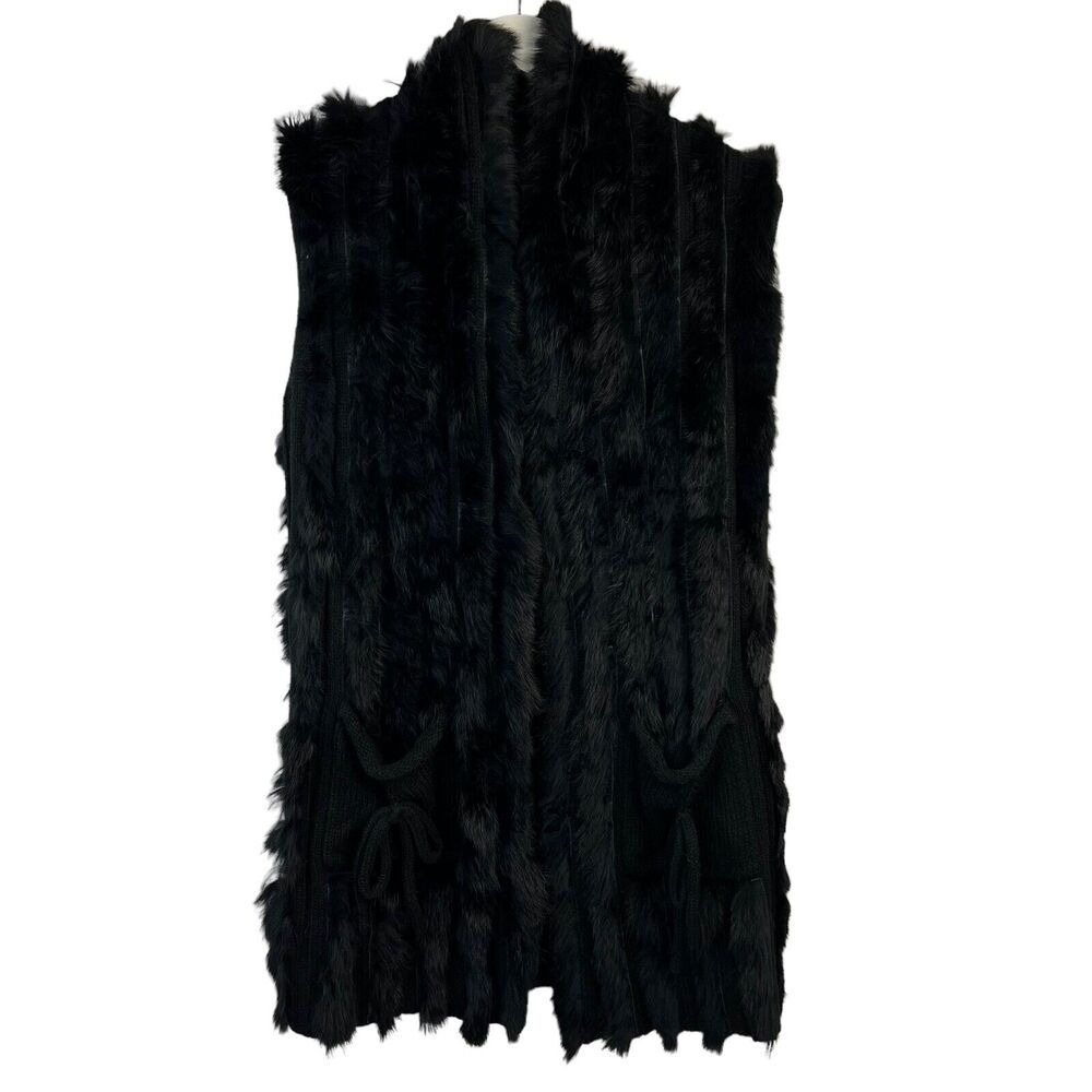 Vocal‎ USA Size S / M Knit Sweater Vest Angora Rabbit Black Open Front Women's